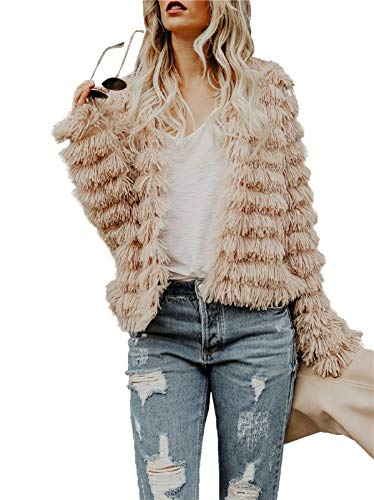 Womens Open Front Faux Fur Coat Vintage Parka Shaggy Jacket Cardigan