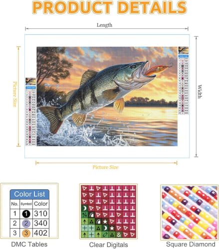 Broderie Diamant Poisson 5D Kit Complet Carré 40x50 cm