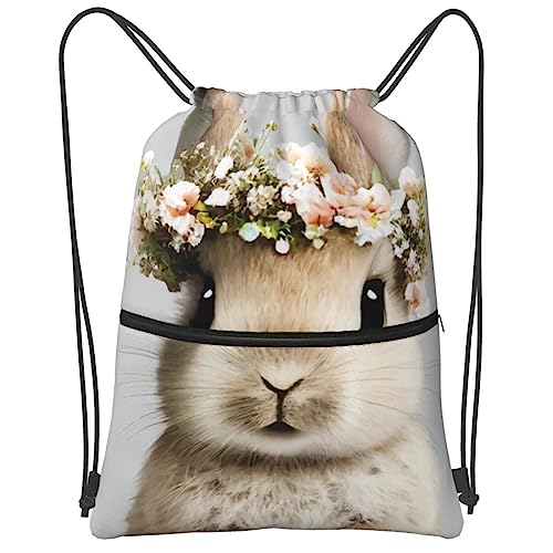 Dujiea Drawstring Backpack, Adjustable Bunny In Floral Bouquet Gym Bag Sackpack Cinch Sports Backpack For Men Women Shopping Yoga Swimming Traveling