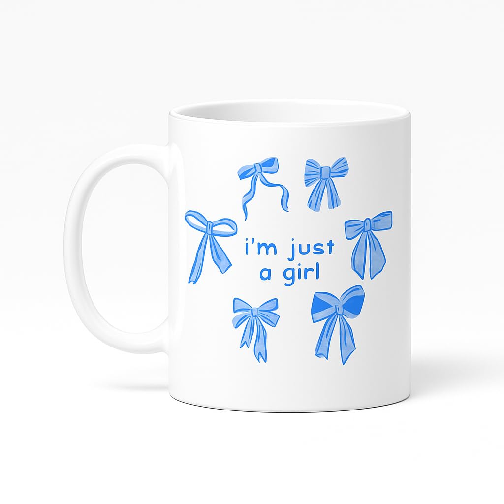 FUNKYFINDS Blue Bow Mug Charming Ribbon Coffee Cup for Women, Coworker Valentine’s Christmas Birthday Gifts Blue Coquette Preppy Bow Mug 330 ML Bows Cup for Tea, Milk, Iced Coffee (Set of 1)