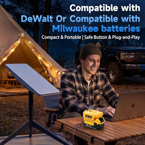 Image of Starlink Mini Battery Adapter Compatible with DeWalt 20V & Milwaukee 18V Lithium Battery, with Built-in Low Voltage Cut-off, Dual USB Ports & 3.28ft Power Cord, Ideal for Off-Grid RV Camping