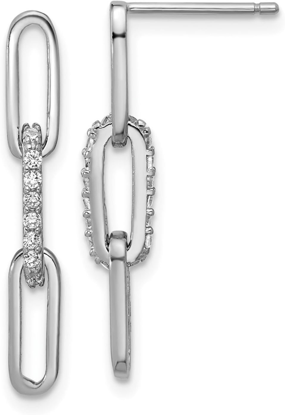 Diamond2Deal Sterling Silver Polished Cubic Zirconia Paperclip Link Drop and Dangle Earrings Len-1.05 In, Wid-0.15 In