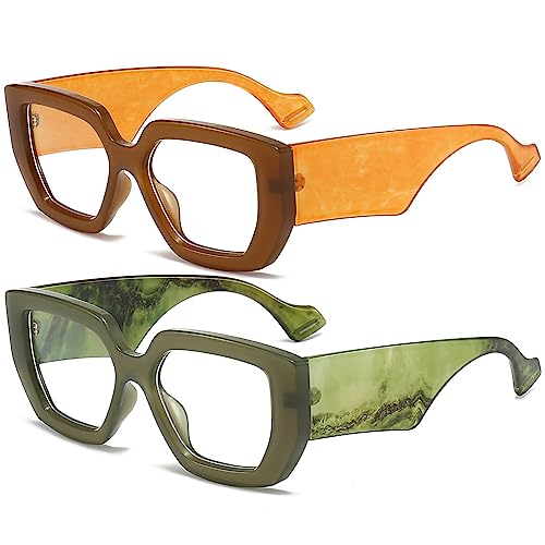 Image of AIEYEZO Thick Frame Blue Light Glasses Men Women, Fashion Square Computer Eyeglass Anti Eyestrain & Prevent Headache