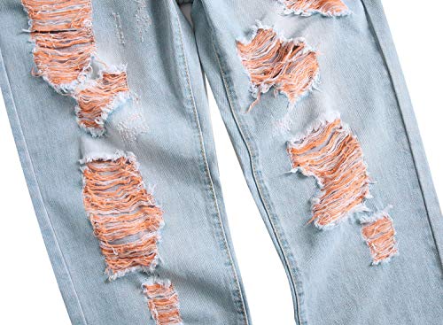 Image of Men's Ripped Slim Fit Jeans Straight Leg Denim Pants