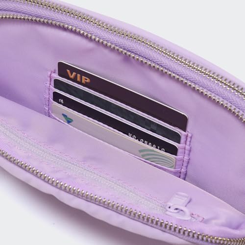 Image of Pander Everywhere Belt Bag for Women, 5 Zipper Pockets Nylon Crossbody Fanny Pack Purse (Lilac Purple).