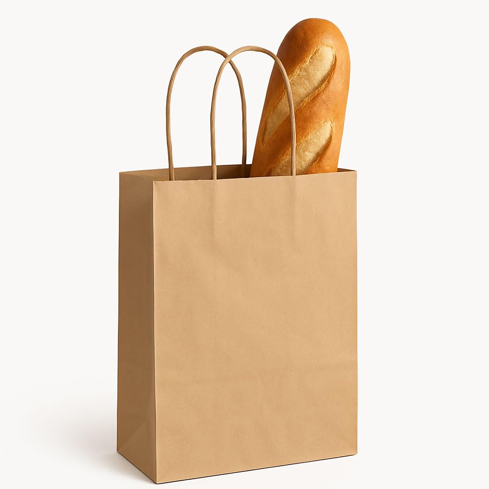 Pack de 50 Bolsas Personalizadas de papel kraft con asas, grandes, medianas y pequeñas. Bolsas para comercios de papel biodegradable, reutilizables ideales para tiendas. (MARRÓN, 32x40 CM GRANDE)