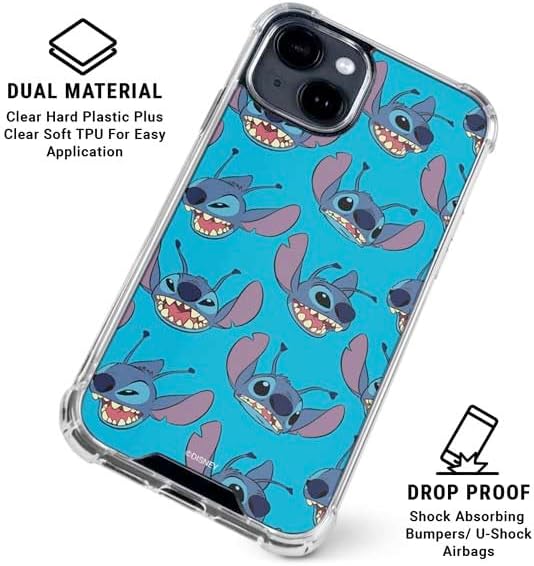 Skinit Clear Phone Case Compatible with iPhone 15 Plus - Officially Licensed Disney Lilo and Stitch Face Expression Pattern Design