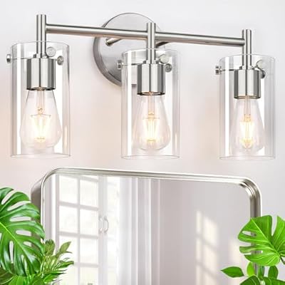 Indoi Bathroom Light Fixtures 2023 Upgrade, Bathroom Vanity Light, Brown Bathroom Lights Over Mirror with Clear Glass Shade