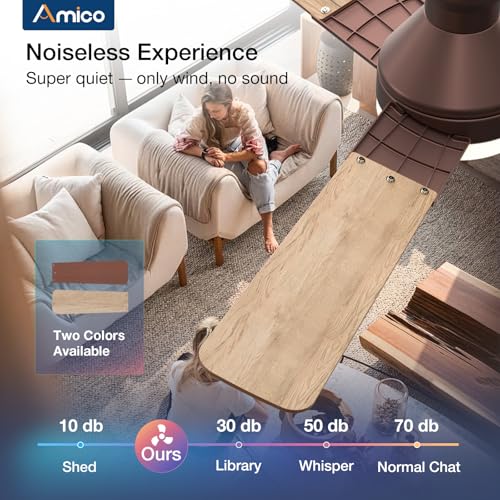 Image of Amico Ceiling Fans with Lights, 52 inch Low Profile Ceiling Fan with Light and Remote Control, Flush Mount, Reversible, 3CCT, Dimmable, Noiseless, Brown Ceiling Fan for Bedroom, Indoor /Outdoor Use