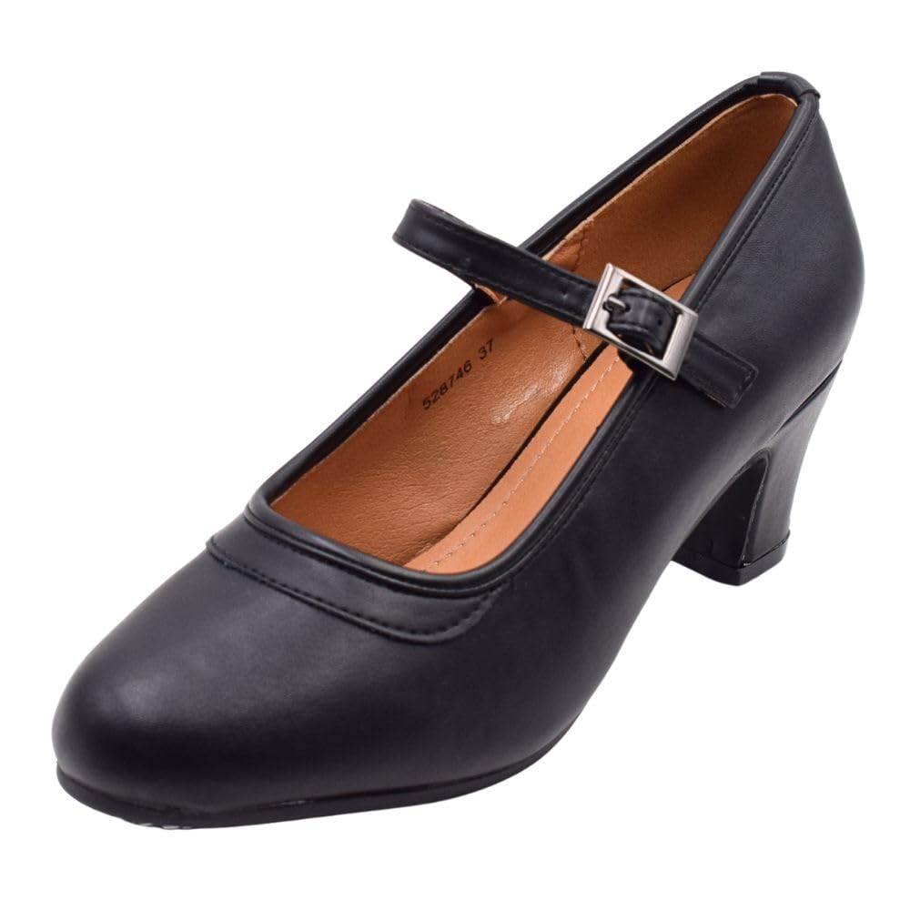PASARELA - Zapatos de Baile Flamenco de Piel Vegana con Clavos para niña y Mujer Tallas 27 al 43 Color Negro Sintético