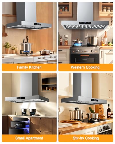 36 Inch Wall Mount Range Hood 1200CFM, 4-Speed Wall Mount Range Hood with Touch Control & Gesture Sensing Stainless Steel Kitchen Stove Vent Hoods with 2 LED Lights Luxury Series