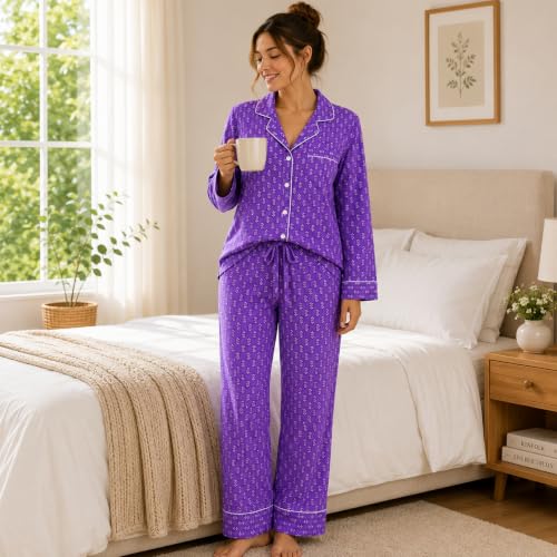 Image of Huar Cotton Pajamas Set for Women - Luxurious Cotton Womens Pajama Sets - Comfortable Christmas PJ Set, Breathable & Light Pj