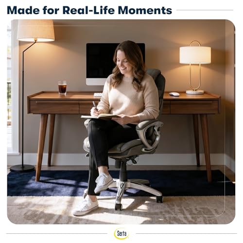 Image of Serta Bryce Executive Office Chair - Ergonomic Computer Desk Chair with Patented AIR Lumbar Technology - Adjustable Height - Memory Foam Body Pillows - 360 Swivel Rolling Base - Bonded Leather - Gray