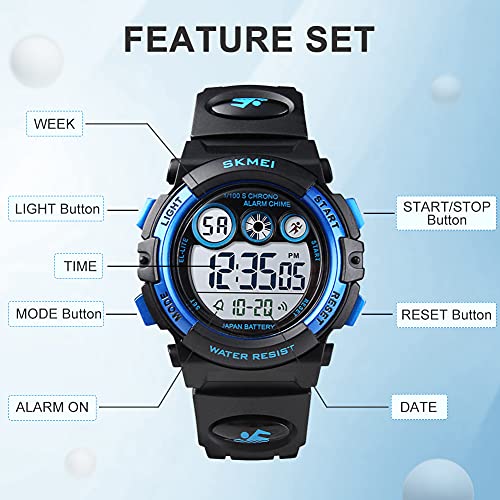 Image of GOLDEN HOUR Watches for Kids Digital Sport Waterproof Boys Girls Watch Outdoor 12 /24 H Alarm EL Backlight Stopwatch Military Child Wristwatch Ages 3-15