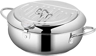 Noblik Tempura - Pentola per friggitrice, in acciaio inox 304, stile giapponese, con termometro, coperchio e vassoio antigoccia