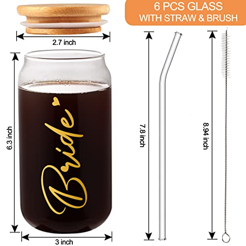 Hoomuu Bride Bridesmaid Proposal Gifts Set Of 6 - Bride To Be Beer Can Glass Gifts For Engagement Wedding Bridal Bachelorette Party - 16 Oz Drinking Glasses With Bamboo Lids And Straw #TOP1