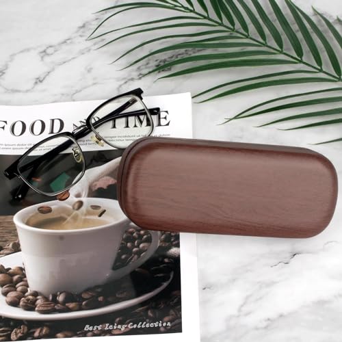 Image of Hard Shell Eyeglasses Sunglasses Case, Simple Wood Grain Glasses Case With Clean Cloth, Sunglasses Case Hard Shell Travel For Women Girls