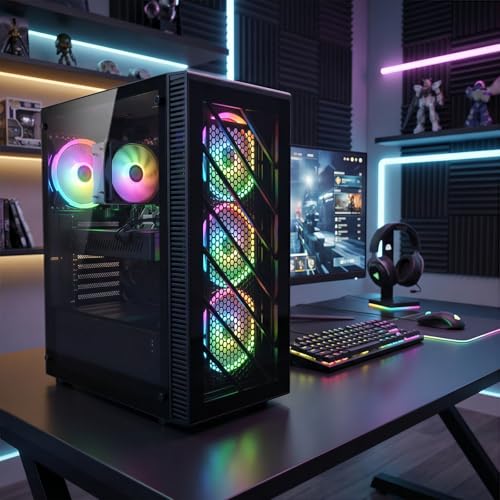 Image of STGAubron Gaming PC Computer Desktop, Intel Core i7 up to 3.9G, Radeon RX 590 8G, 32GB RAM, 1TB SSD, WiFi 6, BT 5.0, RGB Fan x4, Windows 11 Home