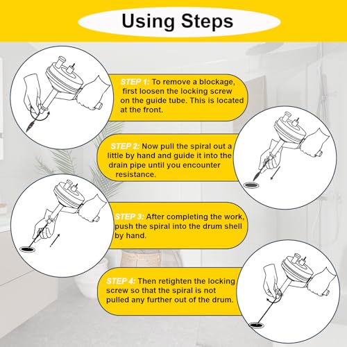 Image of 50FT Drain Auger with Drill Adapter, Manual or Powered Drain Snake | Plumbing Clog Remover, Flexible Cable, Manual Crank or Drill Operation, Kitchen Bathtub Shower Drains