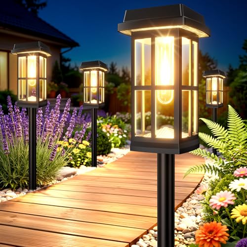 Ahaorigin 8 Pack Solar Pathway Lights Outdoor 2 Lighting Modes Waterproof Solar Lights Outdoor Sturdy Metal Rods Brighter Up to 15Hrs Outdoor Path Lights for Yard Walkway Driveway Sidewalk Garden