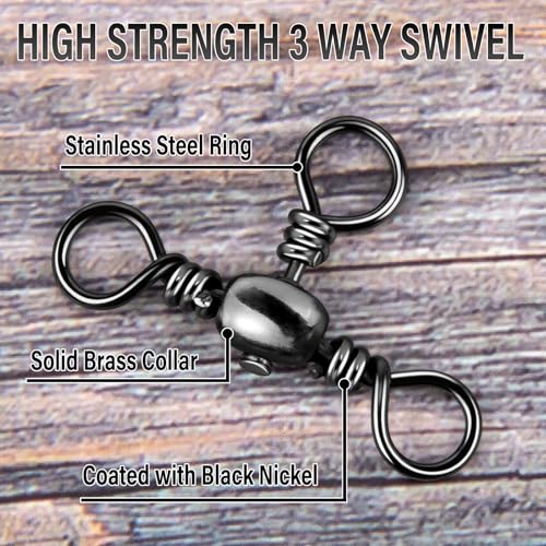 Image of Alwonder 3-Way Fishing Barrel Swivels, 35-175Lb, Pack of 50