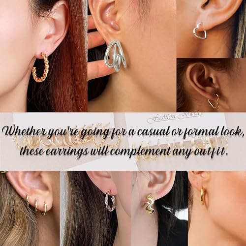 24 Pairs Gold Hoop Earrings Set for Women Hypoallergenic Chunky Chain Twisted Open Hoops Dangle Earring Packs for Birthday Party Fashion Jewelry Gift4