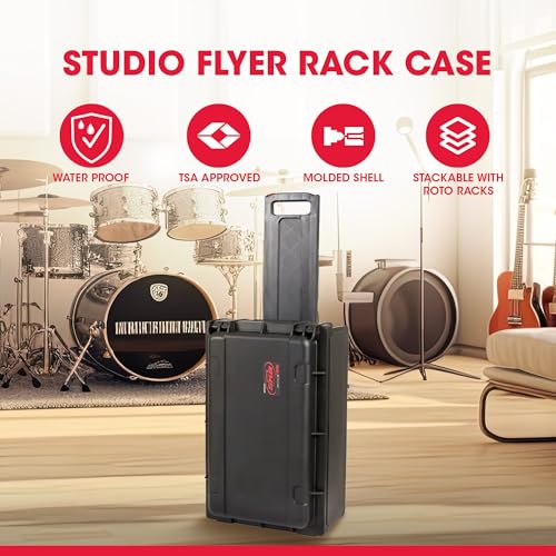 Image of SKB Studio Flyer Rack Case - 2U Waterproof Carry-on with Laptop Surface, Molded Rack Rails, Rubber Cleats and Quiet Wheels, Ideal for Musicians, Black | Injection-Molded Waterproof 2u Carry-on Case, 19x11 Laptop Surface, 11.46 Rack Depth, Quiet Wheels, Made in Usa