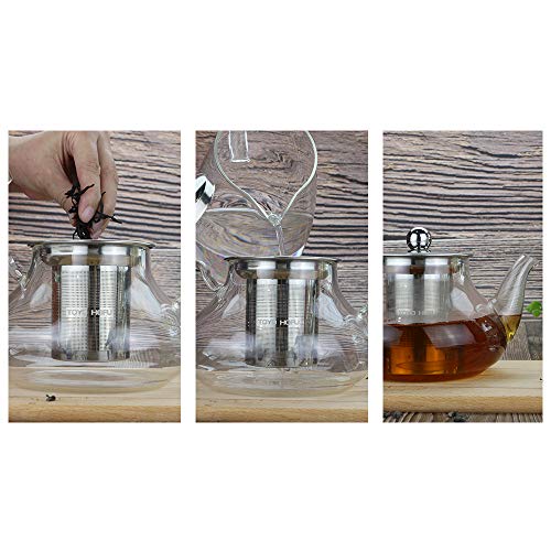 TOYO HOFU Tetera de cristal claro con infusor resistente al calor estufa de gas seguridad desmontable infusor de acero… - Imagen 6