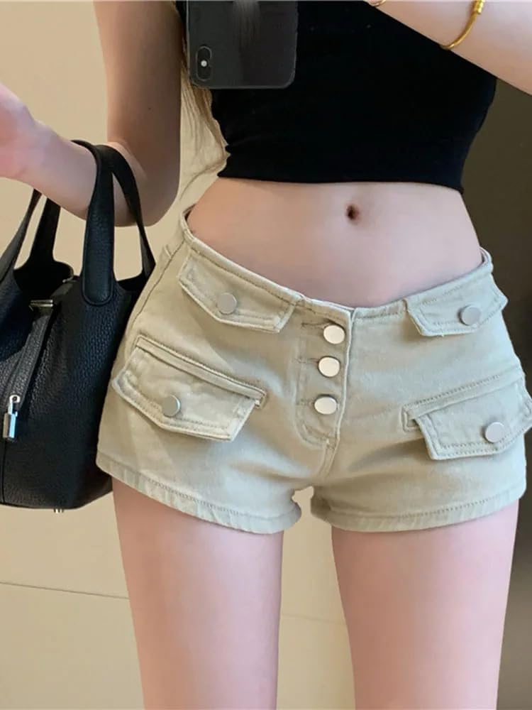 JYHBHMZG Single-Breasted Pants for Women Denim Shorts Super Short Disco Nightclub Pants Seaside Holiday