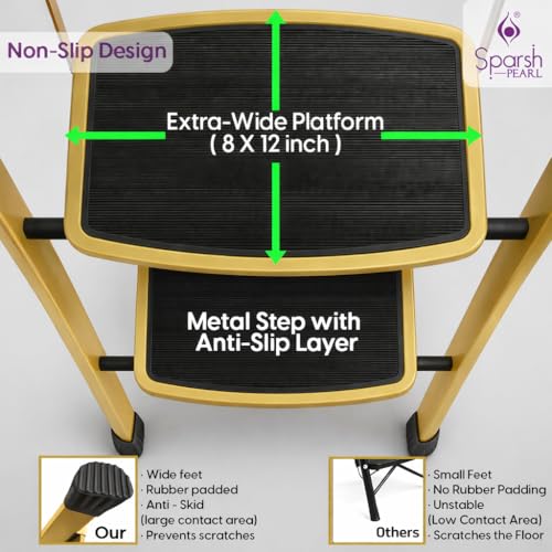 Image of Sparsh Pearl Steel Ladder for Home 5 Steps Foldable with Anti-Skid Wide Steps | 5 Step Ladder for Home Use with D-Shape Rods | Secure Lock | 150 Kg Capacity Folding Ladder | 5 Year Warranty (Gold)