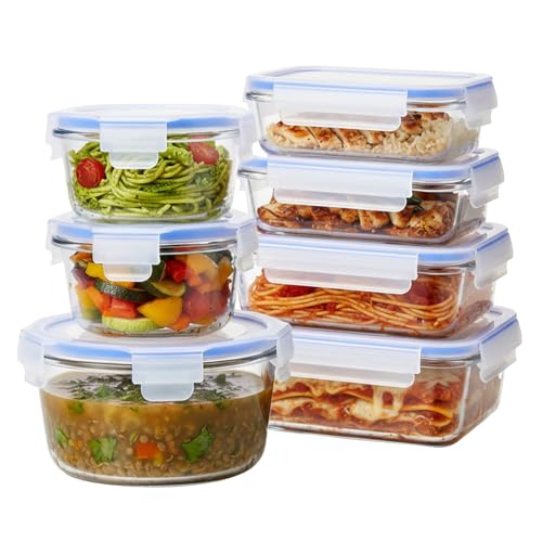 Amazon Brand - Solimo Glass Food Storage Container Set, Round & R...