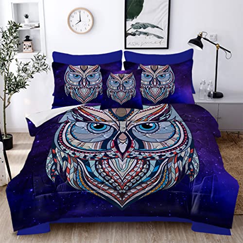 Bedmust Owl Twin Comforter Sets Blue Boho Owl Bed In A Bag For Kids Boys Girls Sky Galaxy Bird Animal Print Bedding #TOP11