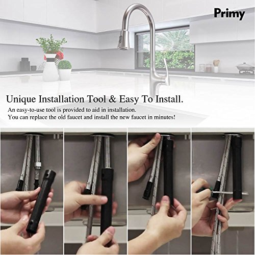 Primy Kitchen Faucets with Pull Down Sprayer Simple Modern Heavy Duty Lead-Free Single Handle High-Arc Kitchen Sink Faucet With Deck Plate, Height 19-13/32“, Solid Spot Resist Stainless Steel, 2115 - Thumbnail 4