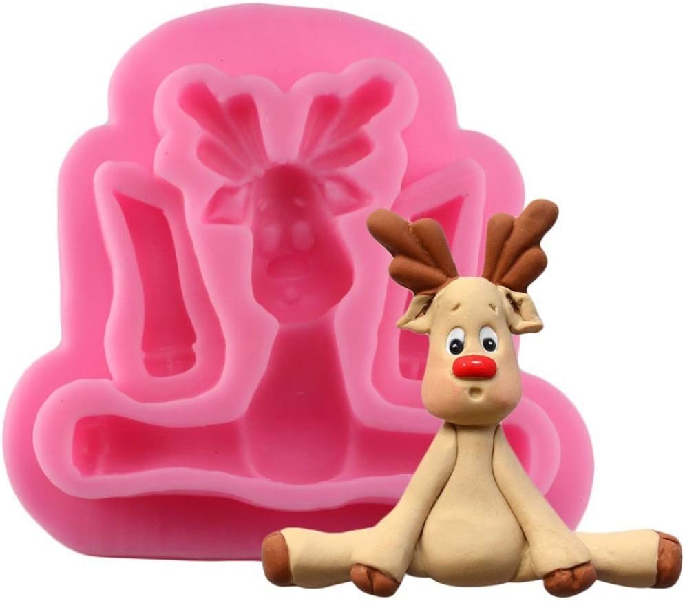 Cute Animals DIY Deer Fondant Cake Decor Silicone Mold Tool for Make Chocolate Hard Candy Dessert Ice Cube Candle Soap Christmas Cupcake Decor