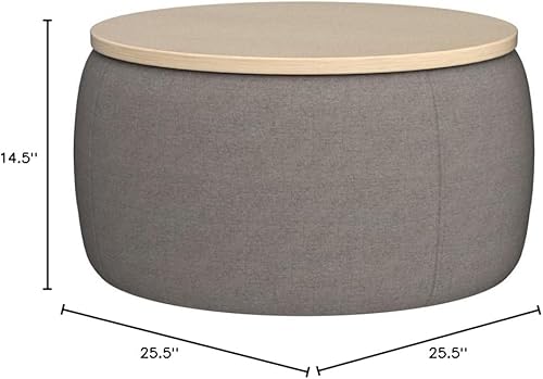 Miniatura 9 de Kakotito Moderna otomana redonda de almacenamiento con tapa de madera, mesa de centro otomana circular hecha a mano, mesa auxiliar y reposapiés para