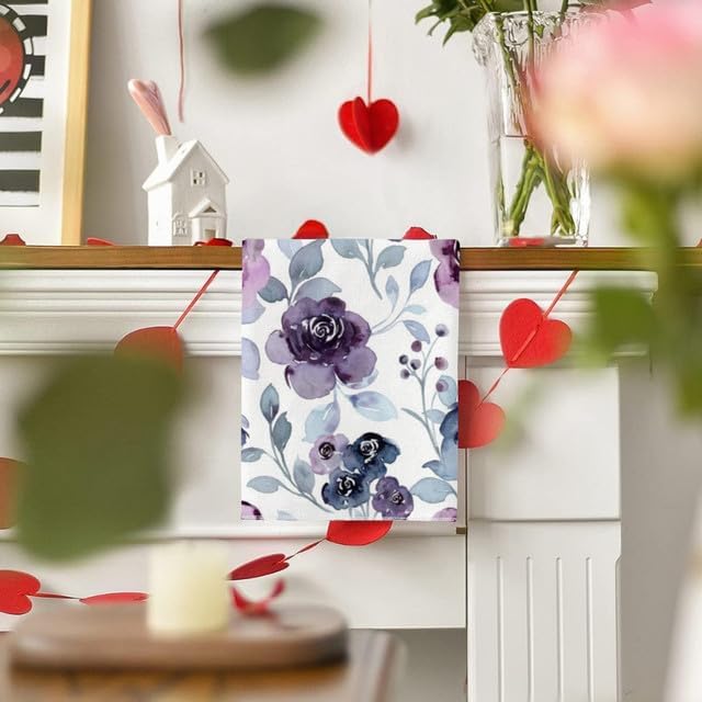 Bohemian Style Hand Towel Set of 2 Purple Floral Bath Towels Soft Summer Flower Fingertip Face Towel for Bathroom Kitchen Hotel Spa Decor Gift 24 x 16 Inches - Image 4