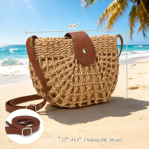 Image of Straw Bag Beach Purse Summer Purses for Women Vacation Handbags Woven Crossbody Bags Straw Shoulder Bag