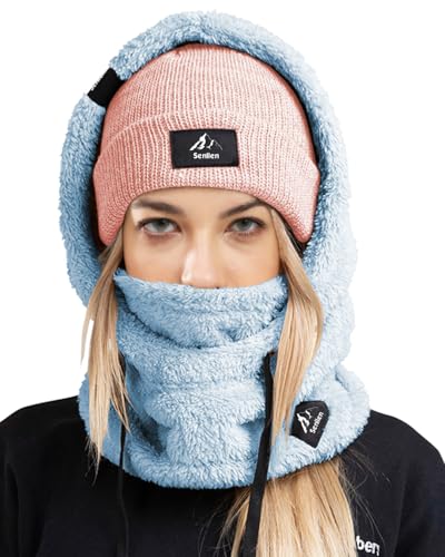 Senllen Balaclava Cold Weather Fleece Windproof Ski Mask Winter Breathable Thermal Face Mask Neck Warmer Scarf Helmet Hood for Men/Women Ice Blue