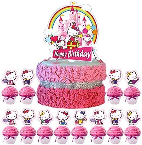 21Pcs Hello Kitty Cake Toppers Cupcake Toppers,Hello Kitty Birthday Party Decoration Cake Decorations for Hello Kitty party Supplies