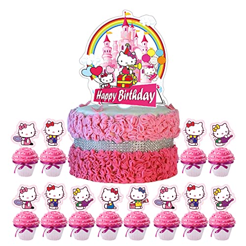 21Pcs Hello Kitty Cake Toppers Cupcake Toppers,Hello Kitty Birthday Party Decoration Cake Decorations For Hello Kitty Party Supplies #TOP2