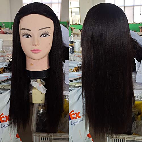 Yaki Straight Half Wigs Human Hair Brazilian Yaki 3/4 Half Wigs For Women Glueless Virgin Hair None Lace Wigs 150% Density Natural Color 1#/2#/4# (16inch, Natural Color)