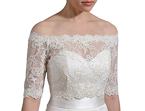 Megan Off Shoulder white Lace Jacket Bolero Wedding Jacket Applique With Sleeve white