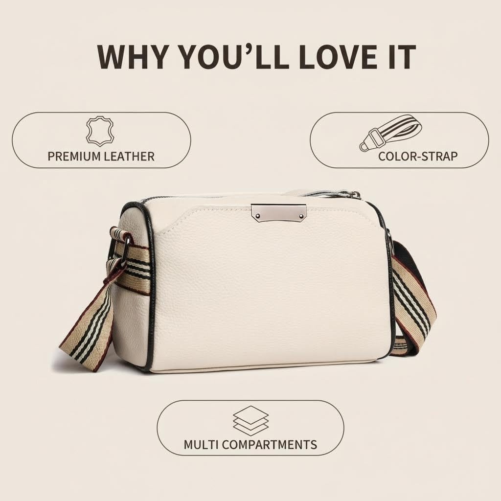 Luxury Genuine Leather Crossbody Bag for Women, Wide Adjustable Strap & Timeless Design