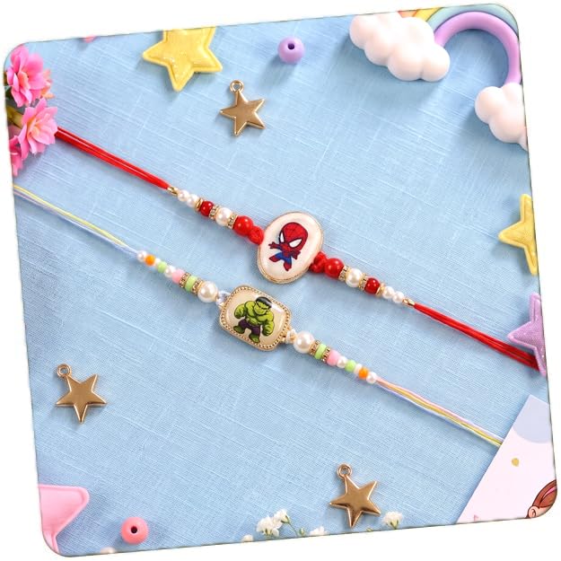 Image of CraftVatika Rakhi Set for Kids Brother, Rakhi Set of 2 for Brother Boys Baby Kids, Designer rakhis for Rakshabandhan Children Raki Set with Greeting Card, Tilak Set, for Premium RakshaSutra for Child