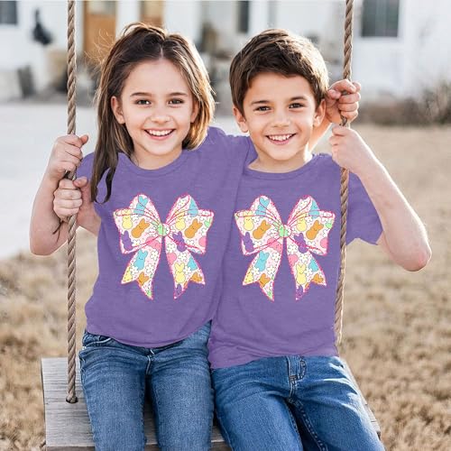 Image of LAZYCHILD Kids Easter Shirt Girls Happy Easter Shirts Rabbit Graphic Long Sleeve Striped Tee Tops 5-14 Years