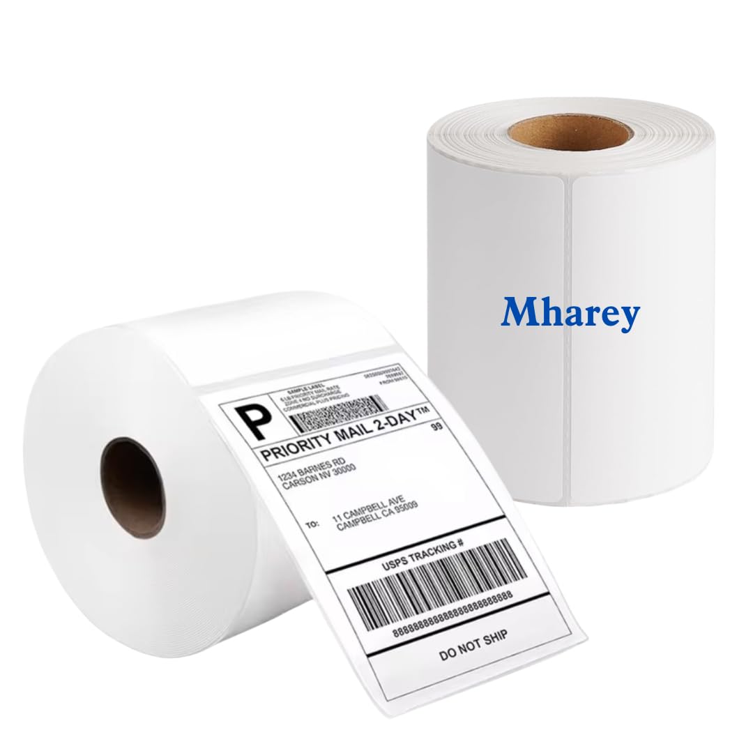 Mharey - 4x6 Direct Thermal Labels, 2 Rolls - 500, Shipping Labels, Plain White Waterproof Label Compatible with MUNBYN, Rollo, Zebra Thermal Printers for Evri,Evay,Amazon,Royal Mail.