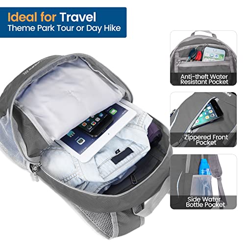 Image of ZOMAKE Ultra Lightweight Packable Backpack 25L, Foldable Hiking Backpacks Water Resistant Small Folding Daypack for Travel(Medium Grey)