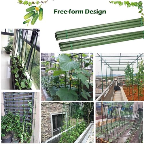 Piquets de jardin en métal pour support de plantes, treillis robuste avec attaches pour plantes grimpantes comme les concombres, haricots, framboises, courges, utilisation en extérieur
