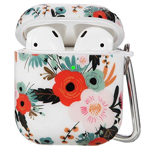 OLEBAND Airpods Case with Cute Skin and Keychain,Hard and Shockproof Airpods Cover for Women and Girls,Accessory Sets for Air pod 2 and 1,Colorful Flower