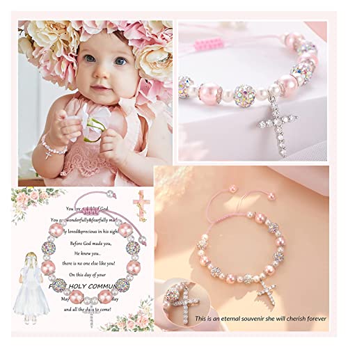 Image of MollyQueen First Communion Gifts,Baptism Gifts,First Holy Communion Pearl Bracelet,Confirmation Gifts for Women,Catholic Gifts,Cross Bracelets Religious Jewelry Gifts